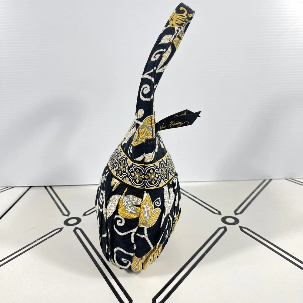 Vera Bradley‎ Night Owl Pleated Hobo Shoulder Bag Black Yellow Quilted Floral